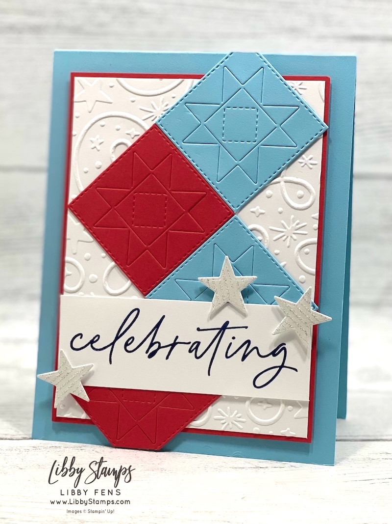 ibbystamps, Stampin' Up, Currently Loving, Hope Love & Joy Dies, Stitched Stocking Dies, Swirls of Magic EF, Shimmering Stripes Specialty DSP, Patriotic, quilt card, Create with Stamping Friends