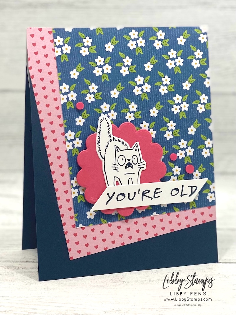 libbystamps, Stampin' Up!, Oh My Fright, Oh My Fright Bundle, Oh My Fright Dies, Thanks Man, Scalloped Blooms Dies, Homemade Sweetness DSP, cat card, Birthday, Create with Stamping Friends