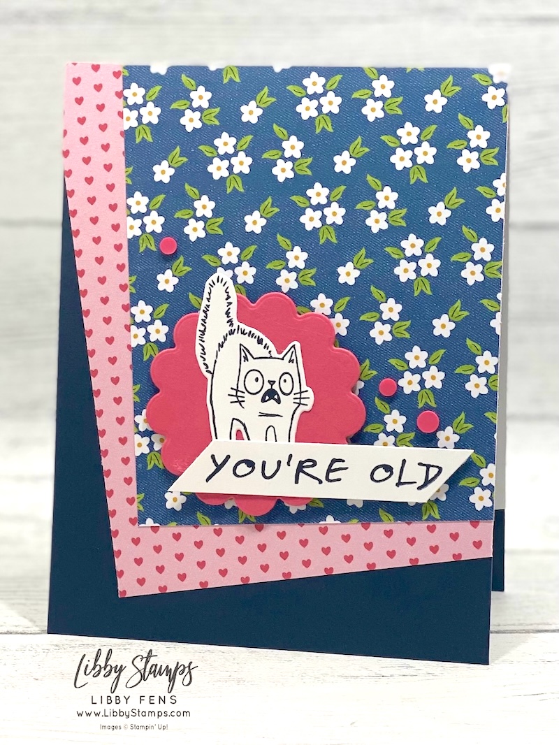 libbystamps, Stampin' Up!, Oh My Fright, Oh My Fright Bundle, Oh My Fright Dies, Thanks Man, Scalloped Blooms Dies, Homemade Sweetness DSP, cat card, Birthday, Create with Stamping Friends