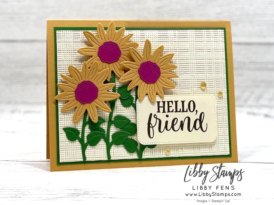 libbystamps, Stampin' Up!, Radiant Sunflowers, Radiant Sunflowers Bundle, Radiant Sunflowers Dies, Softly Woven EF, Radiant Gems, Fall, Fall 2026, Create with Stamping Friends