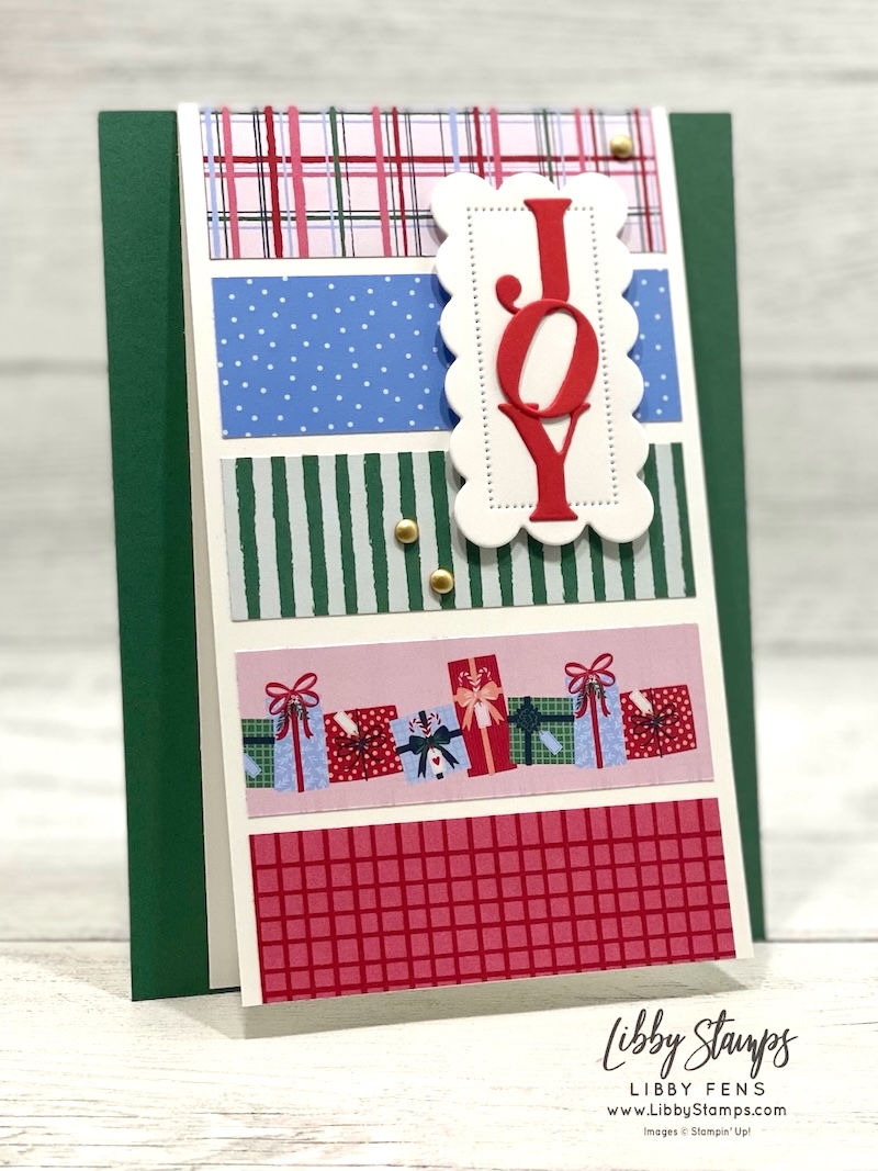 libbystamps, Stampin' Up!, Scalloped Christmas Cheer Dies, Luxe Alphabet & Numbers Hot Foil Dies, Creative Celebrations Mix & Match DSP, Gold Adhesive Baked Dots, Christmas, Joy, Create with Stamping Friends