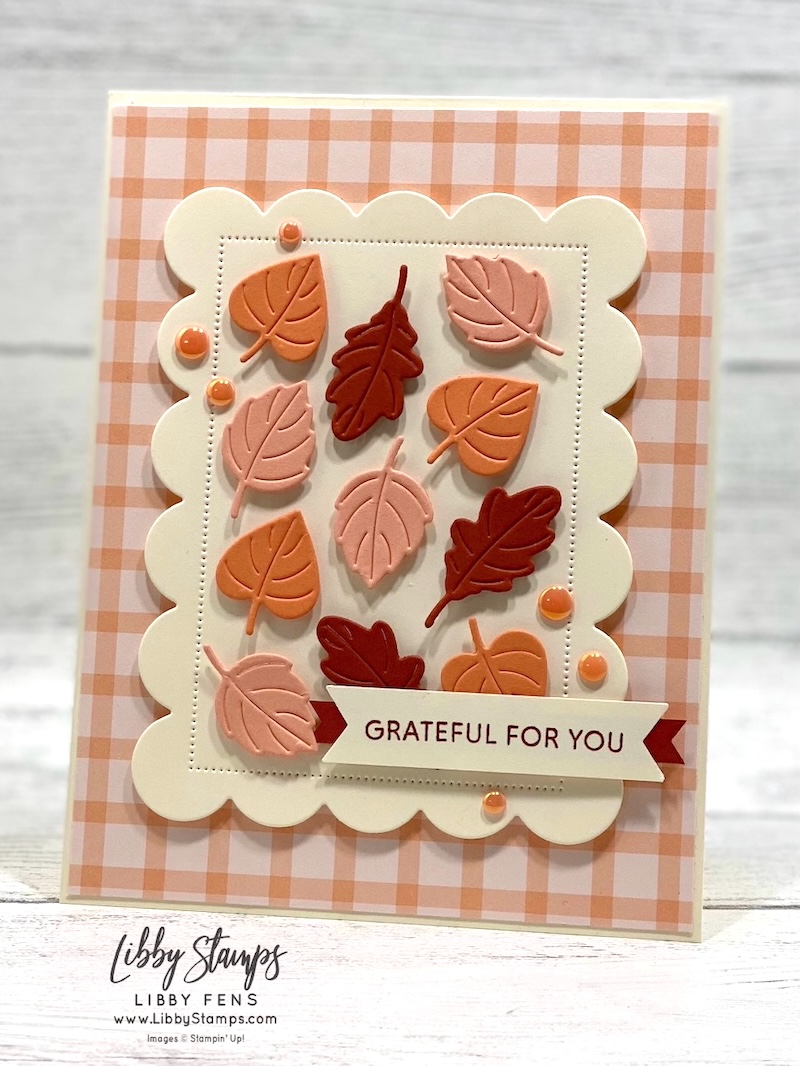 libbystamps, Stampin' Up!, Soiree Salutations, Lustrous Leaves, Scalloped Christmas Cheer Dies, 2026-2028 In Color Gingham Gallery DSP, Fall, Create with Stamping Friends
