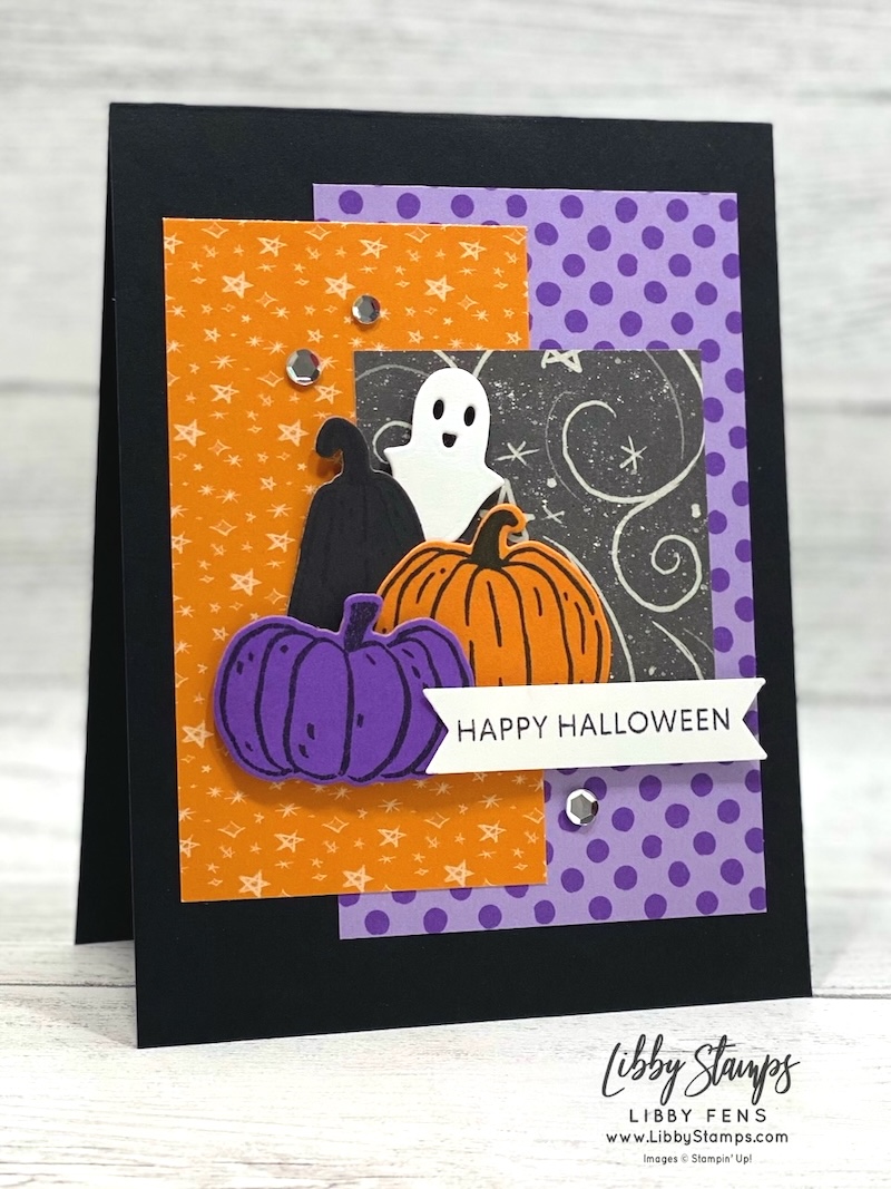 libbystamps, Stampin' Up!, Painted Pumpkins Bundle, Painted Pumpkins, Painted Pumpkins Dies, Soiree Salutations, Oh My Fright Dies, Three Banner Punch, Frightfully Fun DSP, Create with Stamping Friends