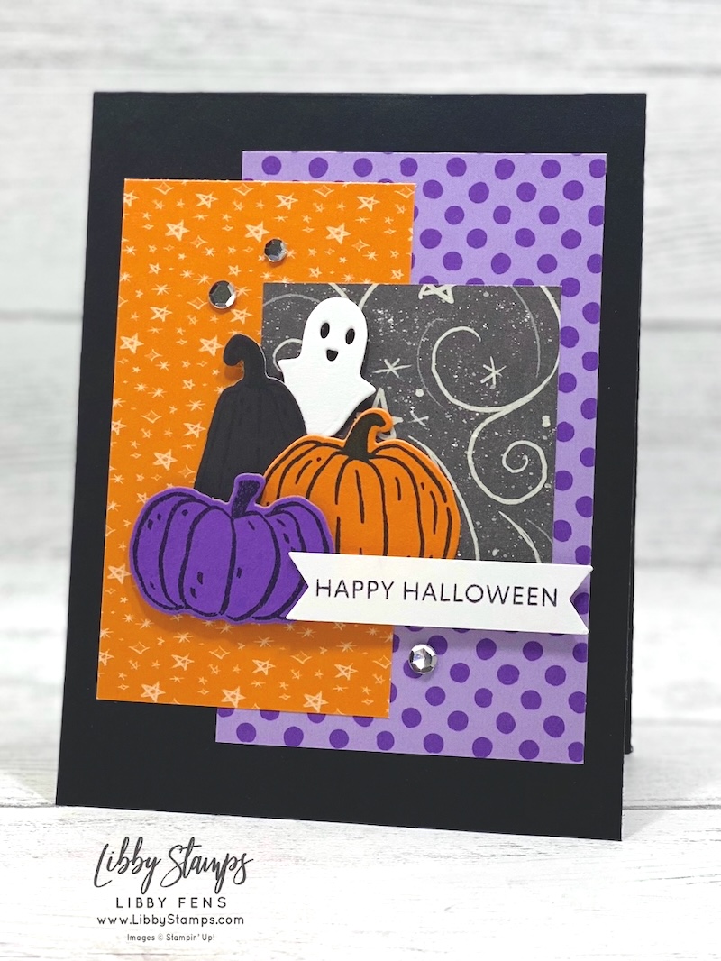 libbystamps, Stampin' Up!, Painted Pumpkins Bundle, Painted Pumpkins, Painted Pumpkins Dies, Soiree Salutations, Oh My Fright Dies, Three Banner Punch, Frightfully Fun DSP, Create with Stamping Friends